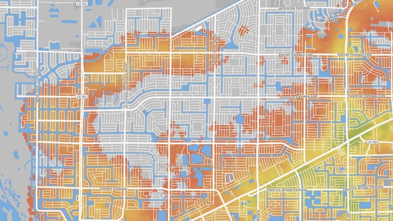 Bike Grade map of Mariner, Cape Coral, FL