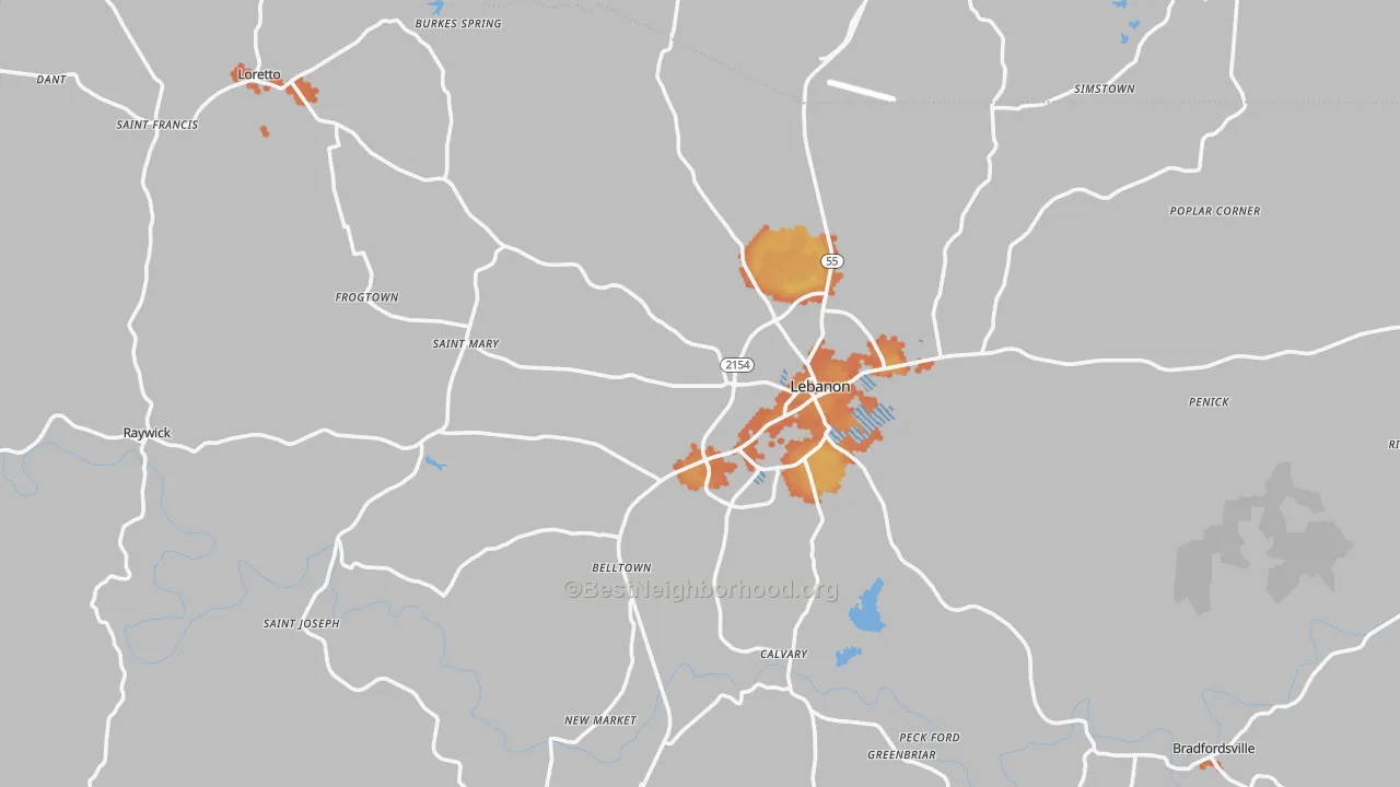Bike Grade map of Marion County, KY