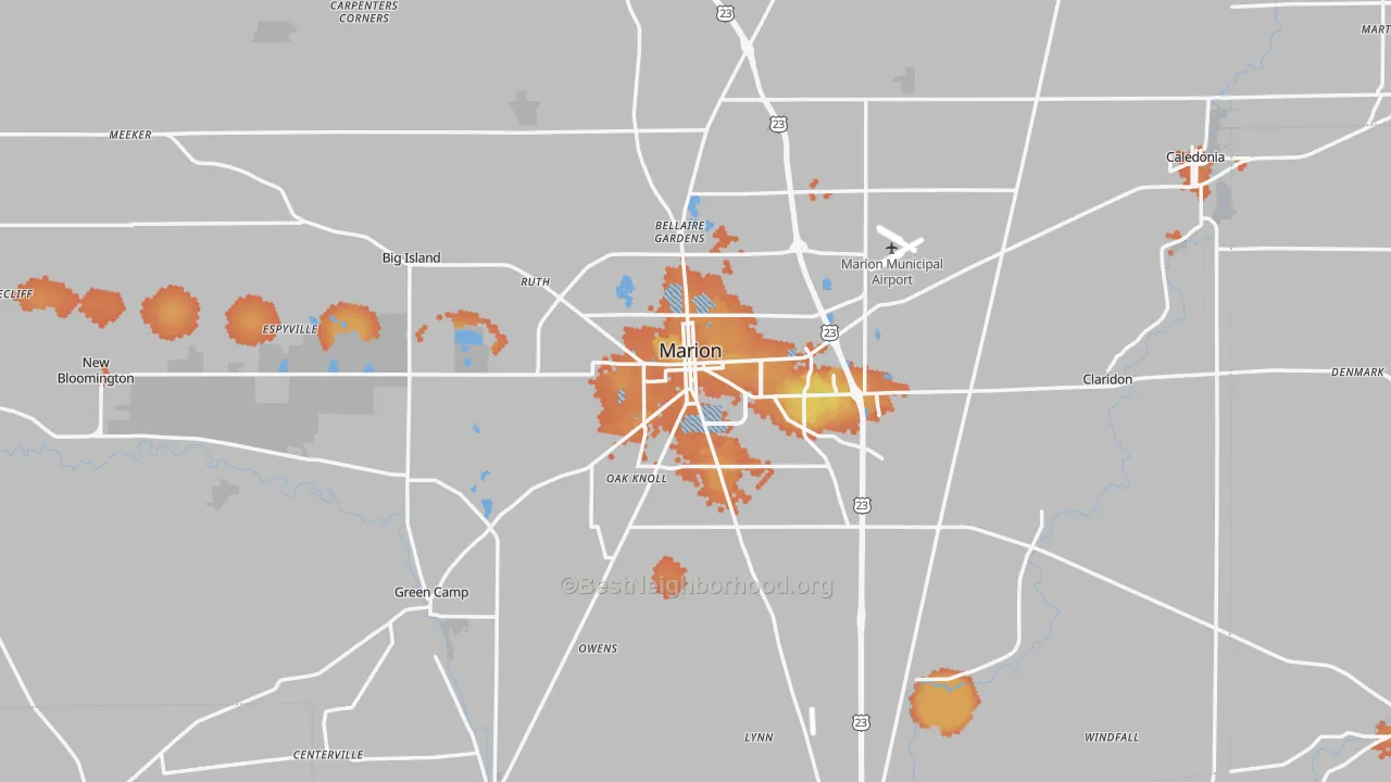 Bike Grade map of Marion County, OH