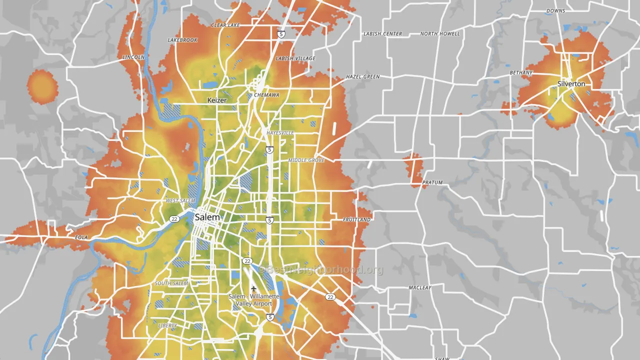 Bike Grade map of Marion County, OR