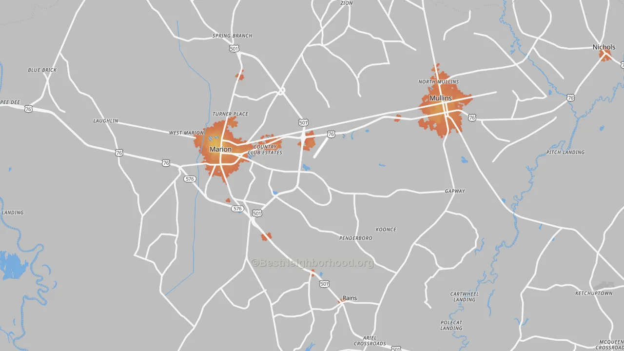 Bike Grade map of Marion County, SC
