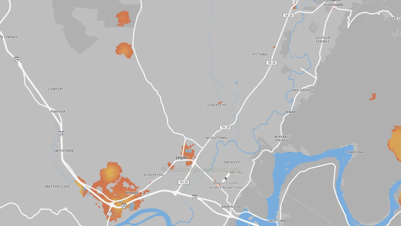 Bike Grade map of Marion County, TN