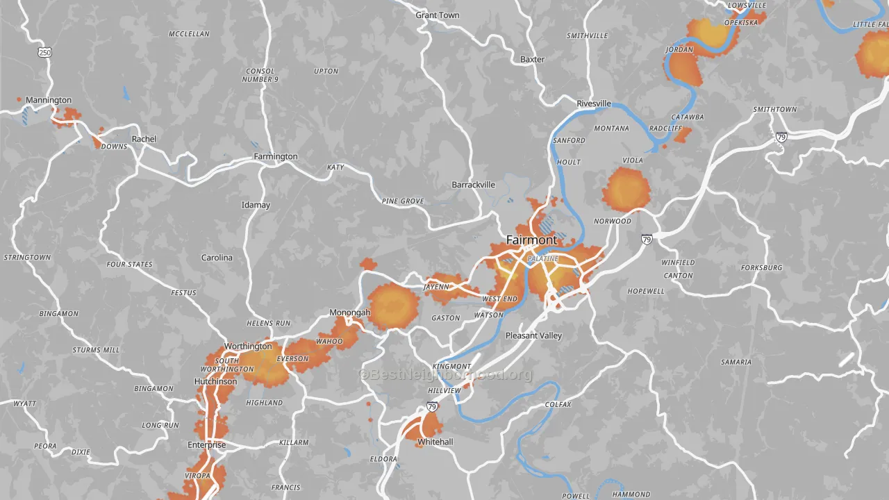 Bike Grade map of Marion County, WV