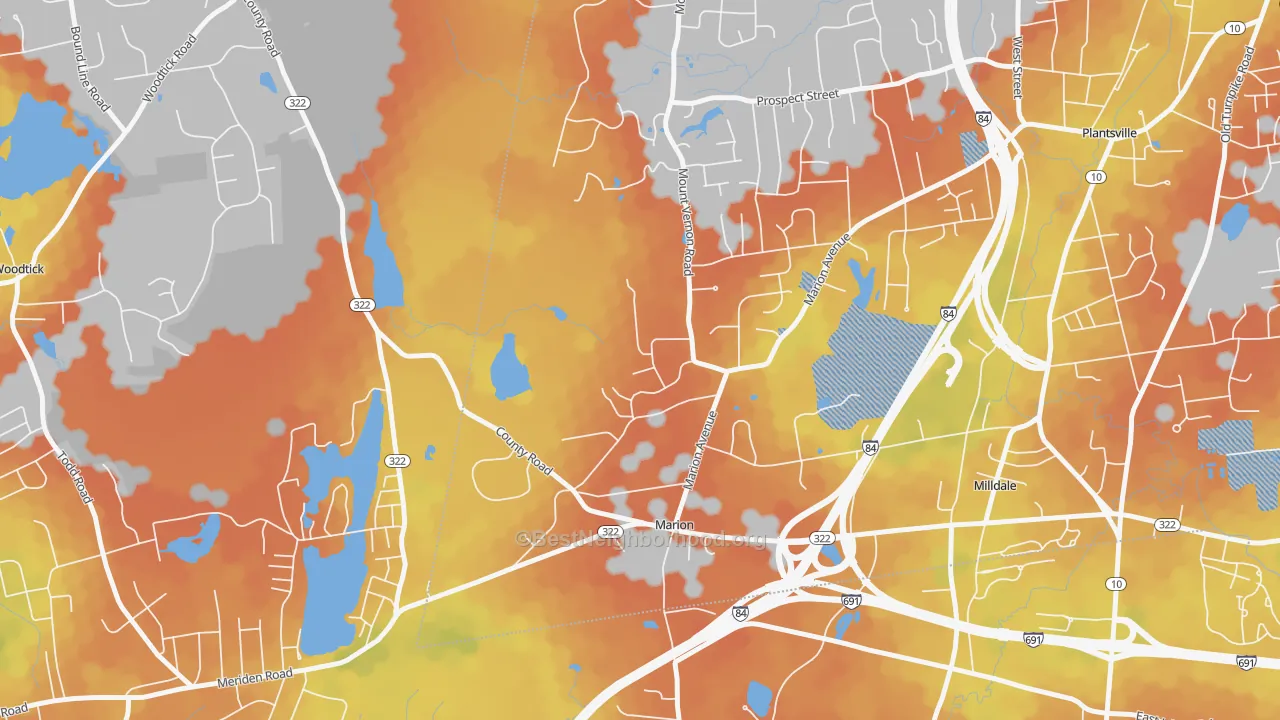 Bike Grade map of Marion, CT
