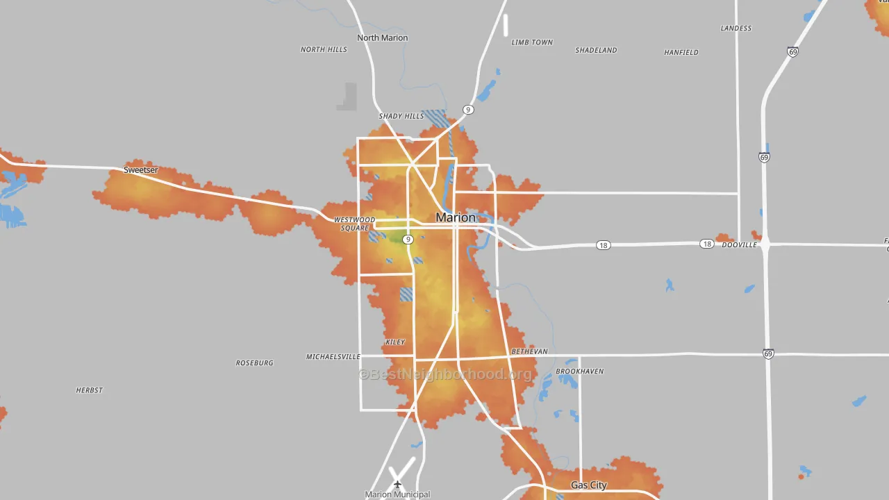 Bike Grade map of Marion, IN