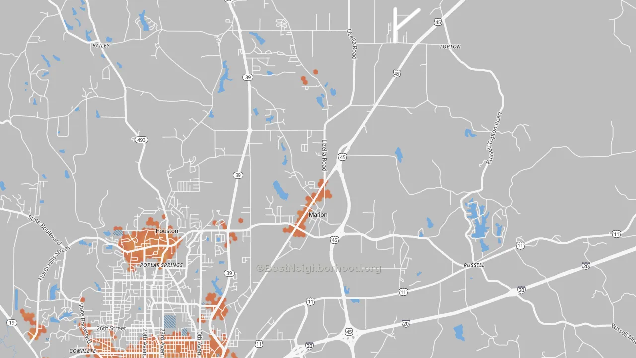 Bike Grade map of Marion, MS