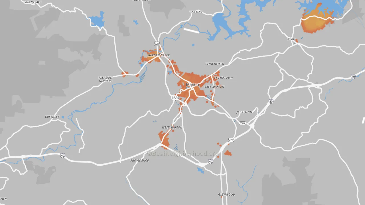 Bike Grade map of Marion, NC