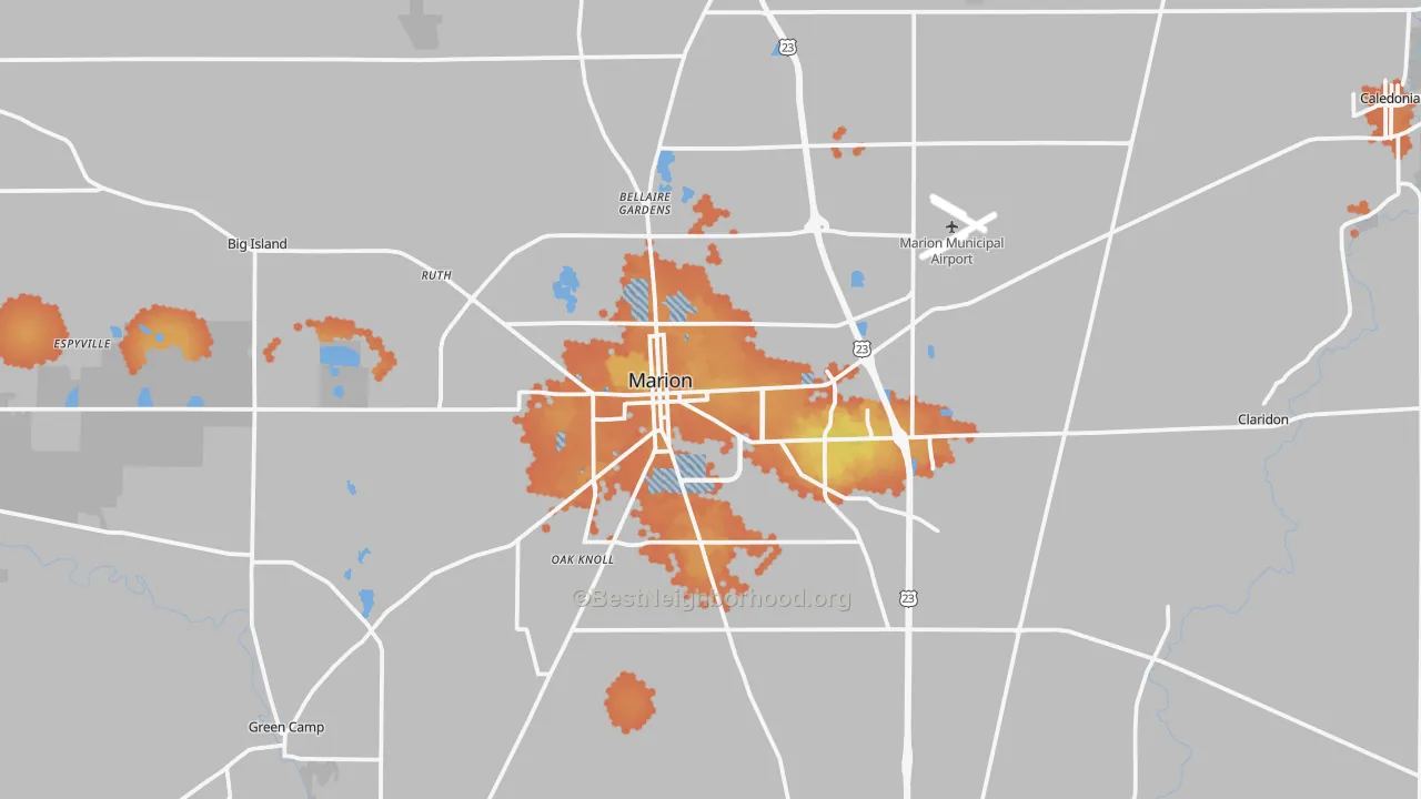 Bike Grade map of Marion, OH