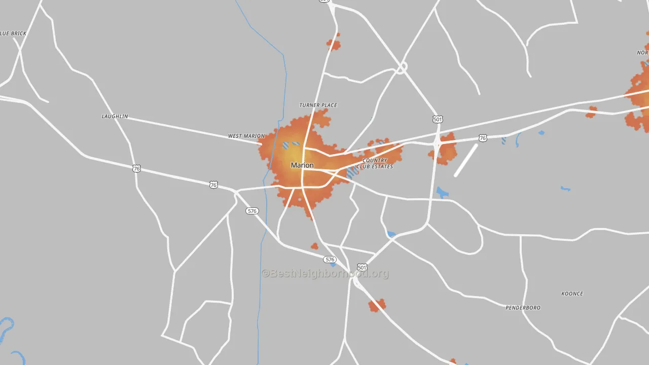 Bike Grade map of Marion, SC
