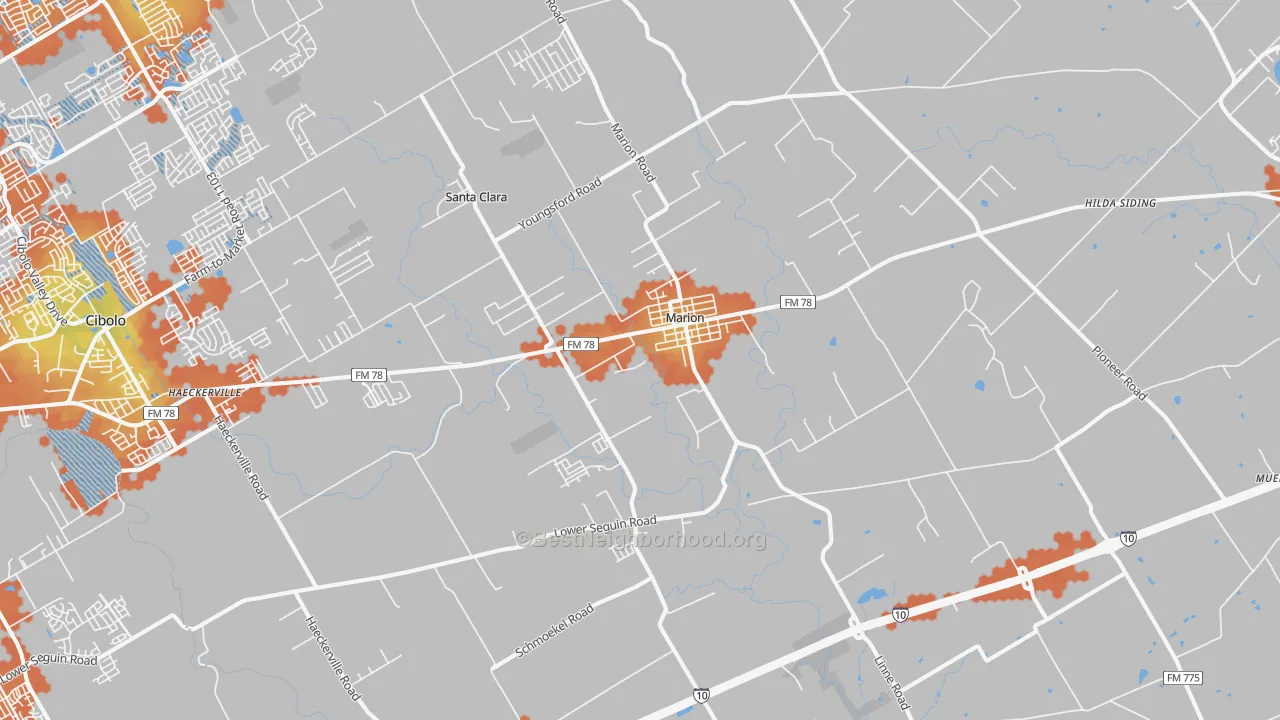Bike Grade map of Marion, TX