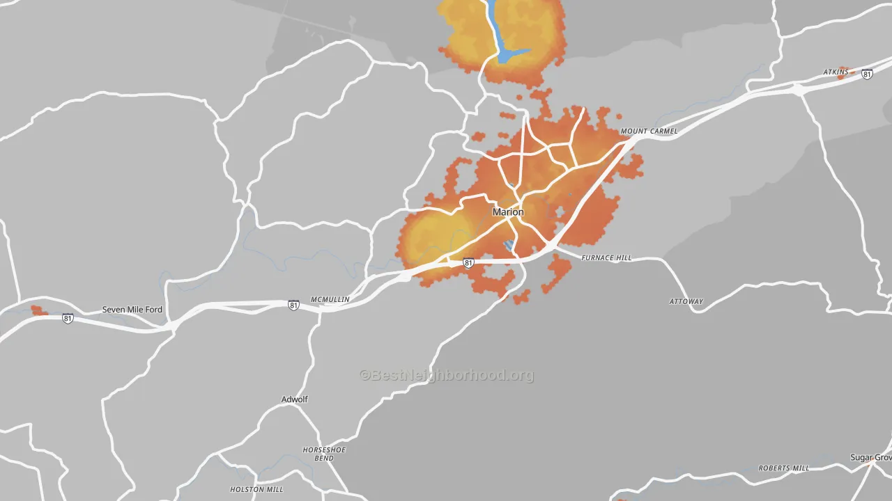 Bike Grade map of Marion, VA