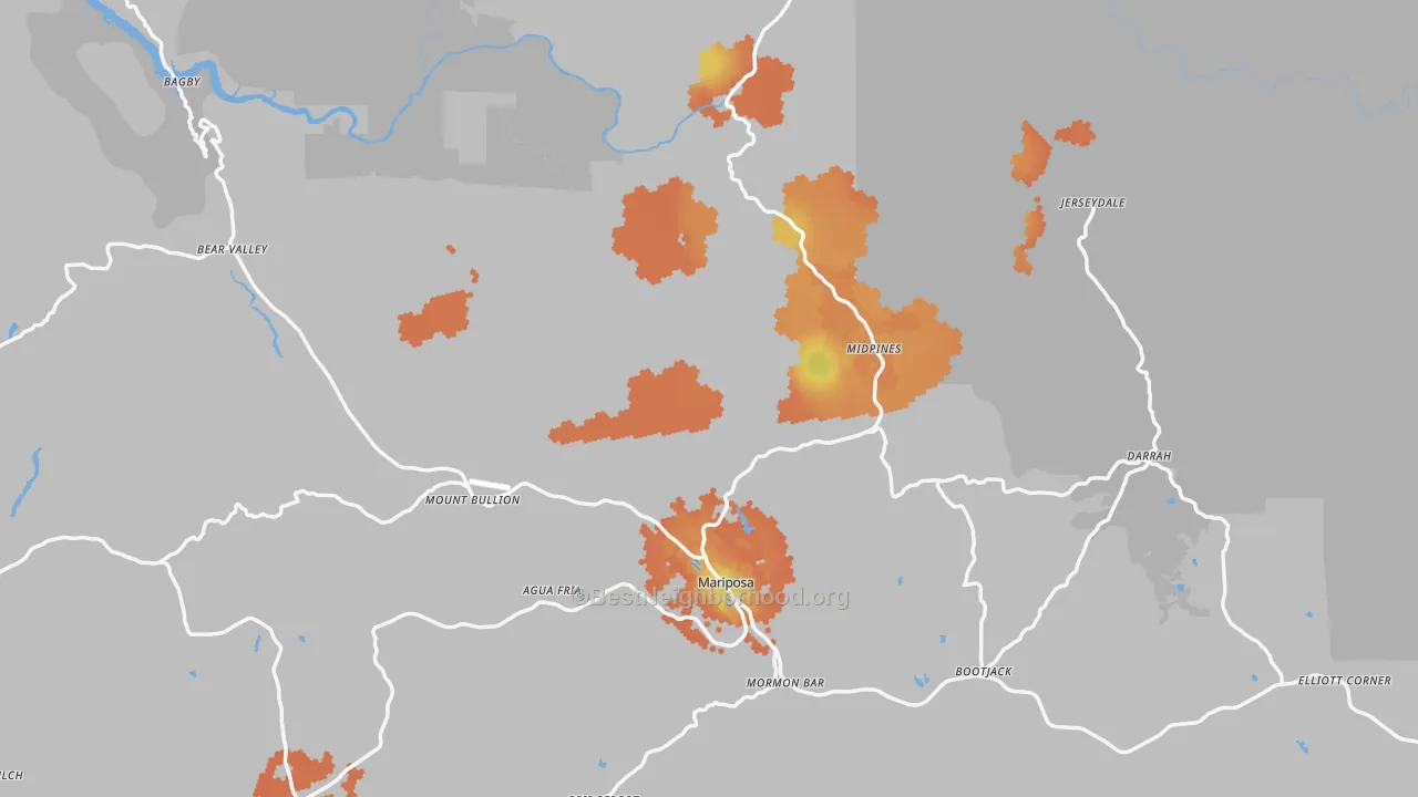 Bike Grade map of Mariposa County, CA