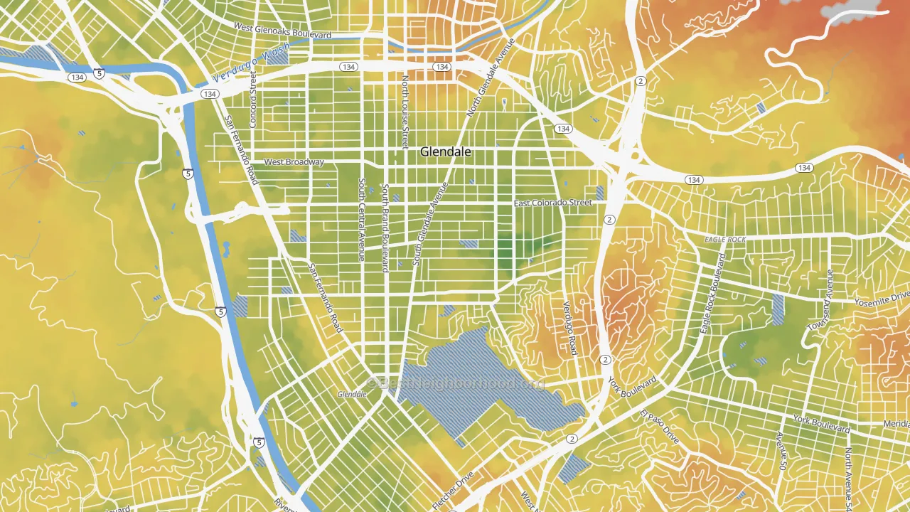 Bike Grade map of Mariposa, Glendale, CA