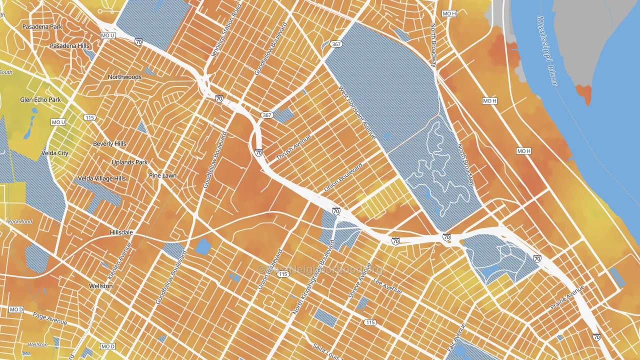 Bike Grade map of Mark Twain, St. Louis, MO