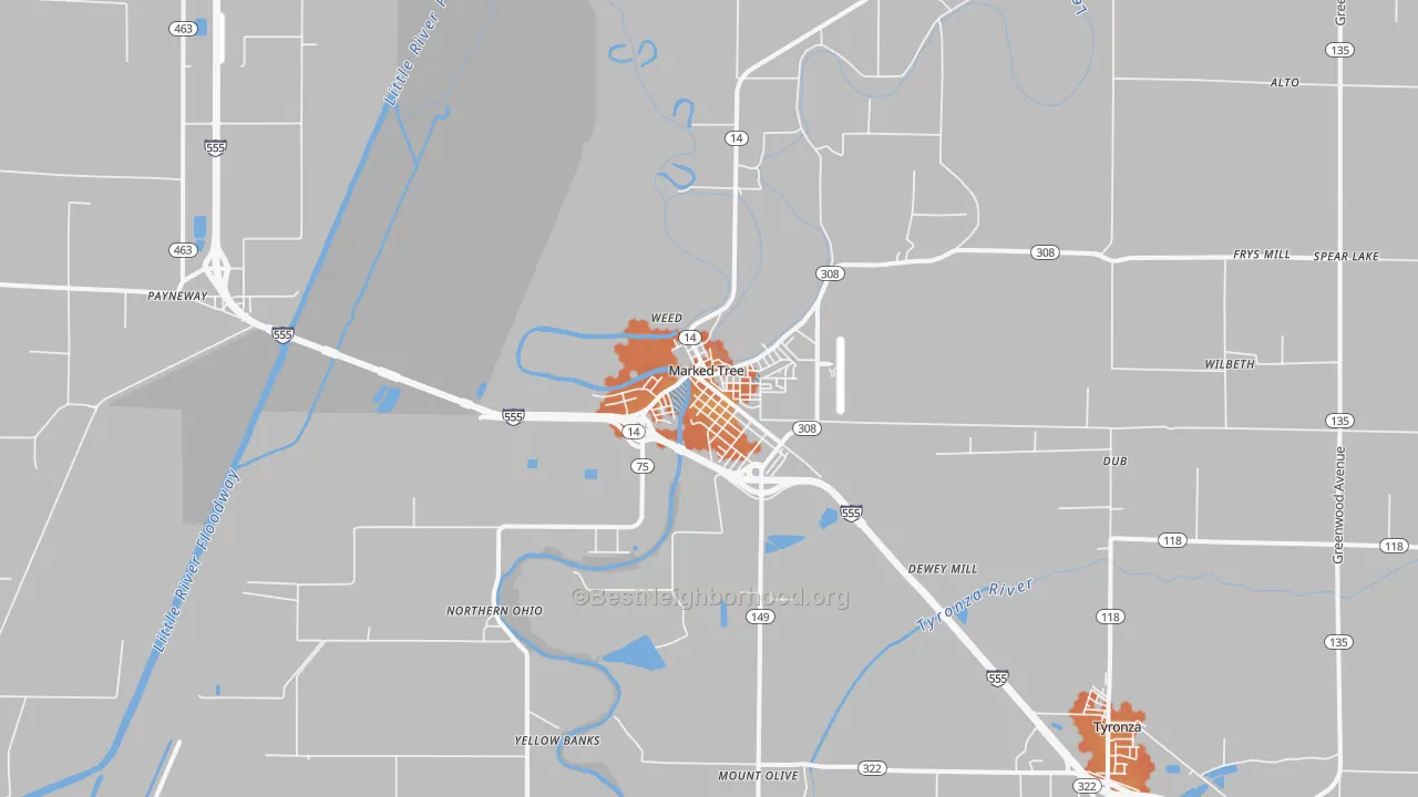 Bike Grade map of Marked Tree, AR