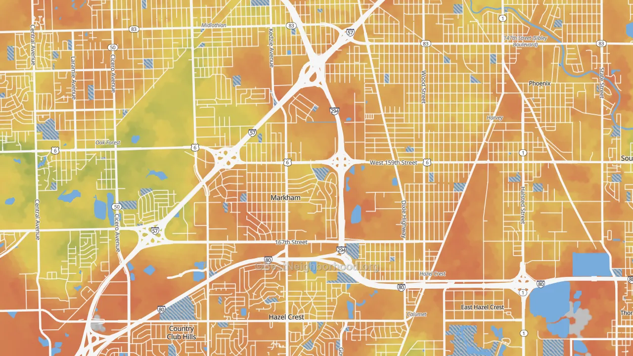 Bike Grade map of Markham, IL