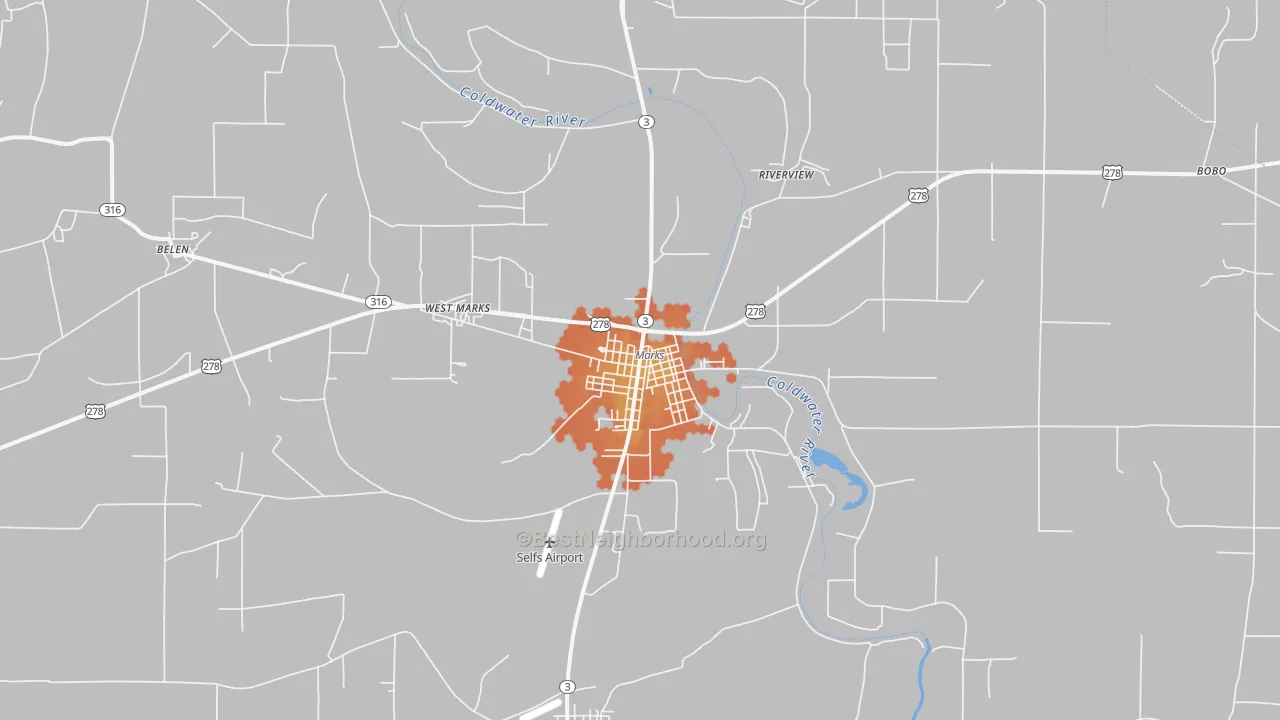 Bike Grade map of Marks, MS