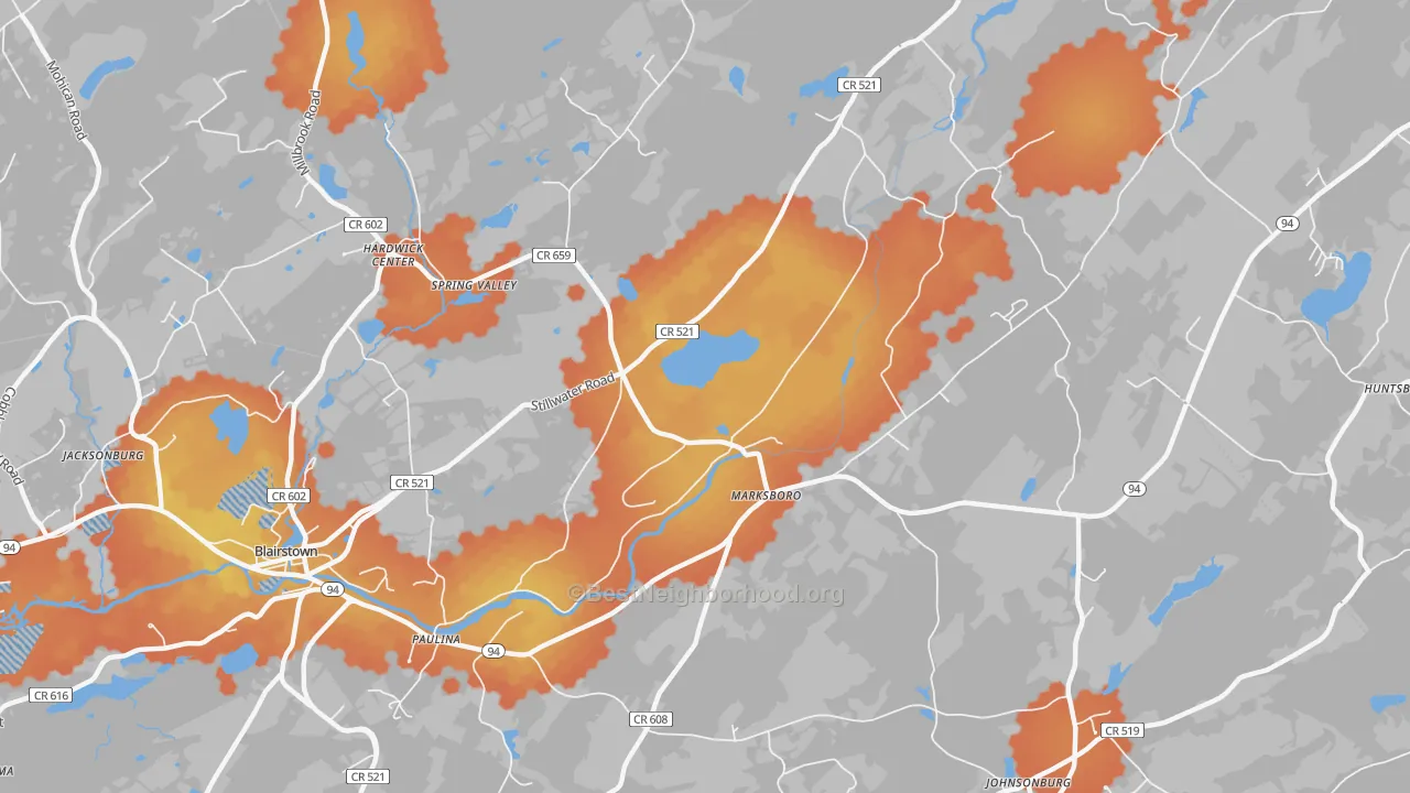Bike Grade map of Marksboro, NJ