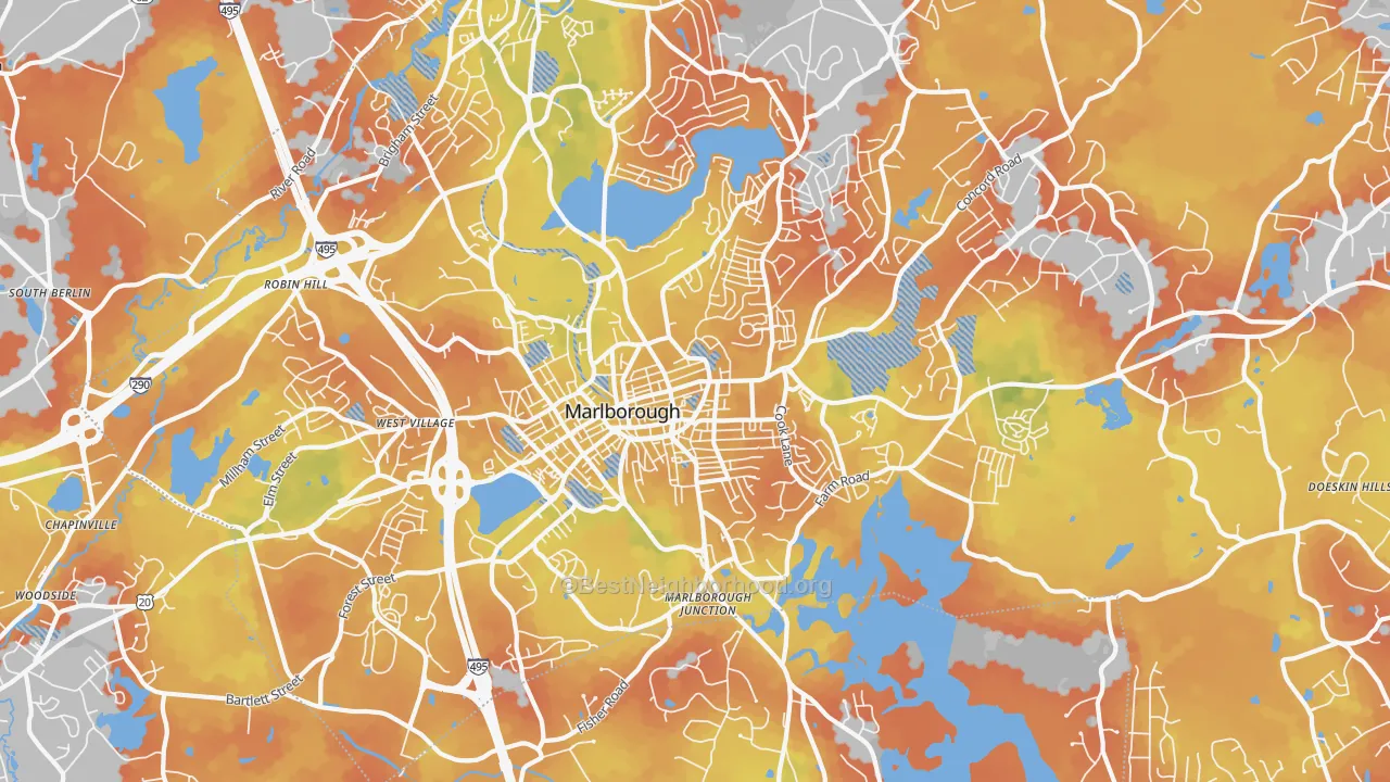 Bike Grade map of Marlborough, MA