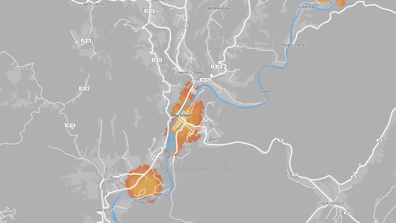 Bike Grade map of Marlinton, WV