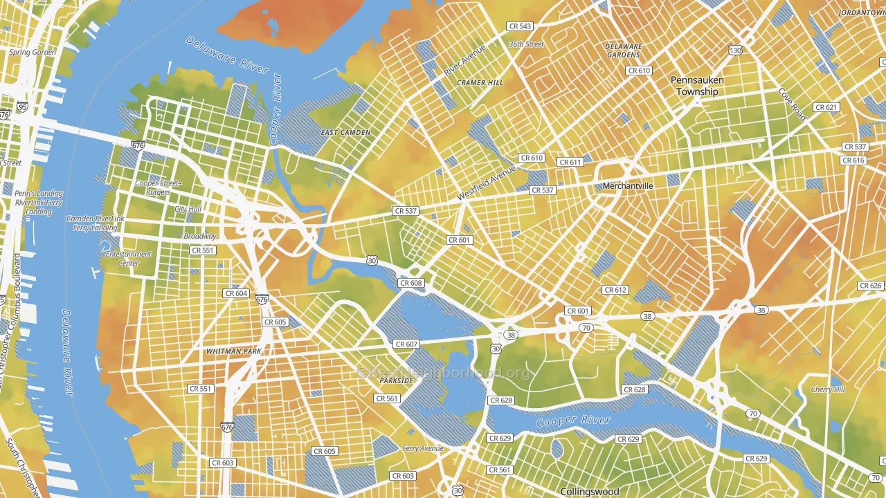 Bike Grade map of Marlton, Camden, NJ