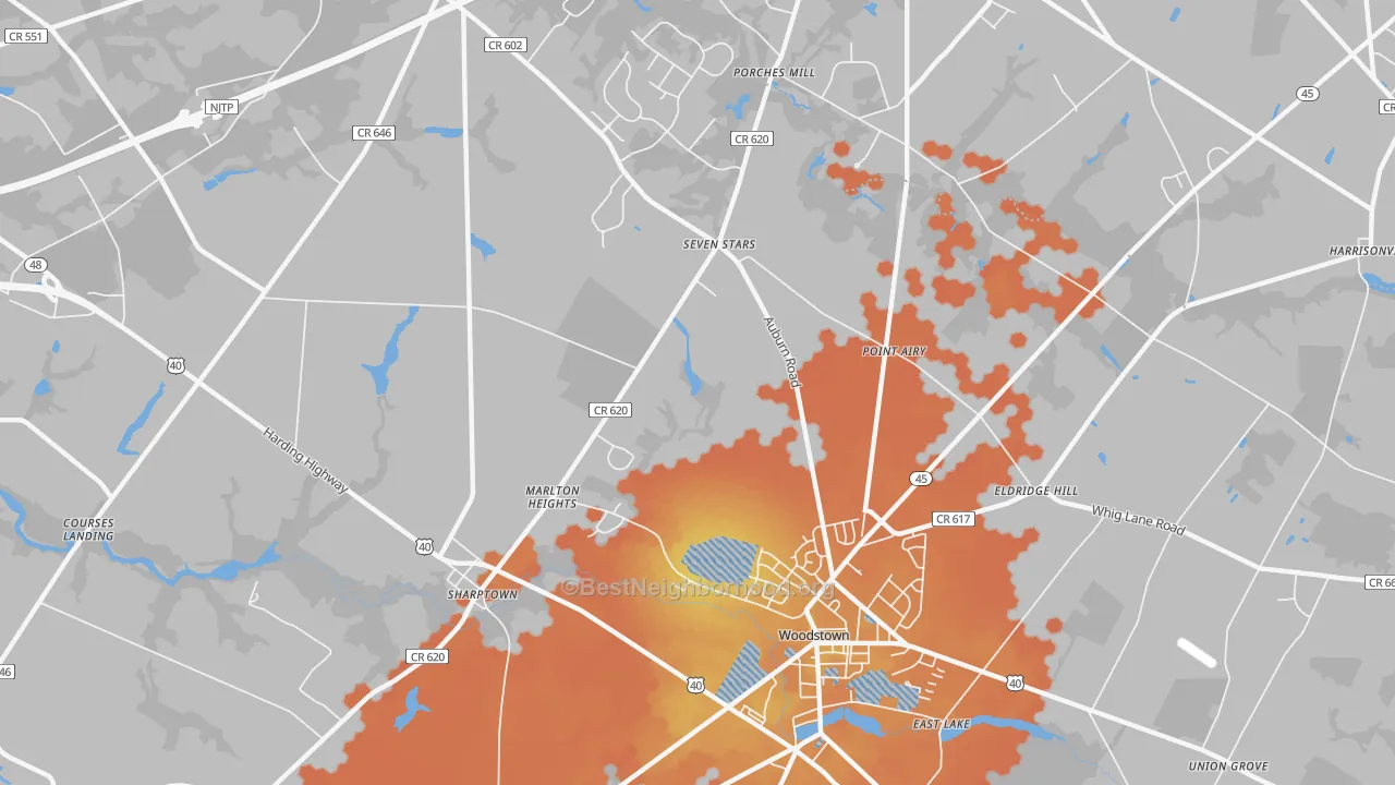 Bike Grade map of Marlton Heights, NJ