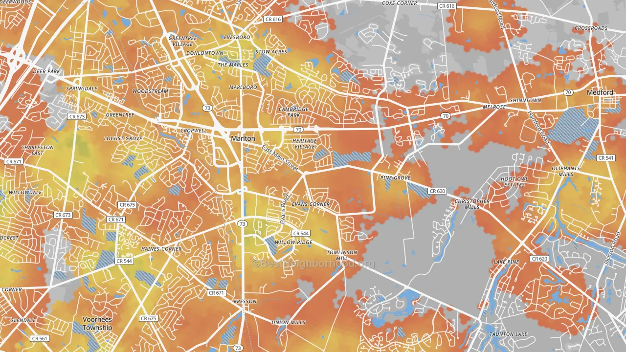 Bike Grade map of Marlton, NJ