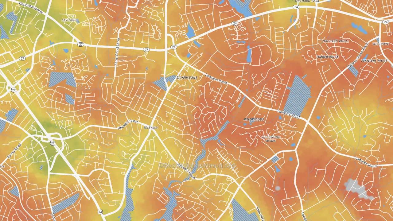Bike Grade map of Marlwood, Charlotte, NC