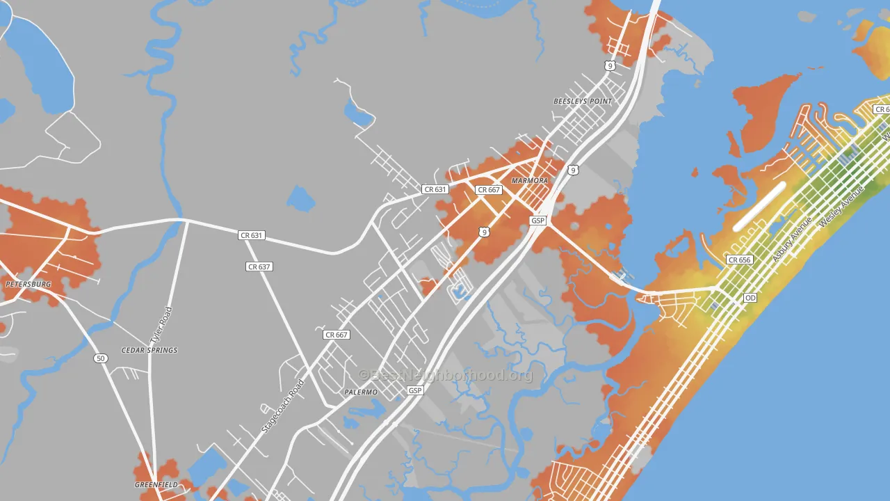 Bike Grade map of Marmora, NJ