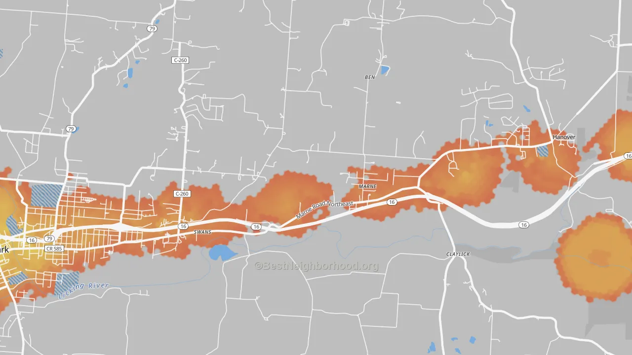 Bike Grade map of Marne, OH