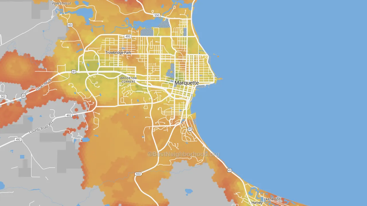Bike Grade map of Marquette, MI