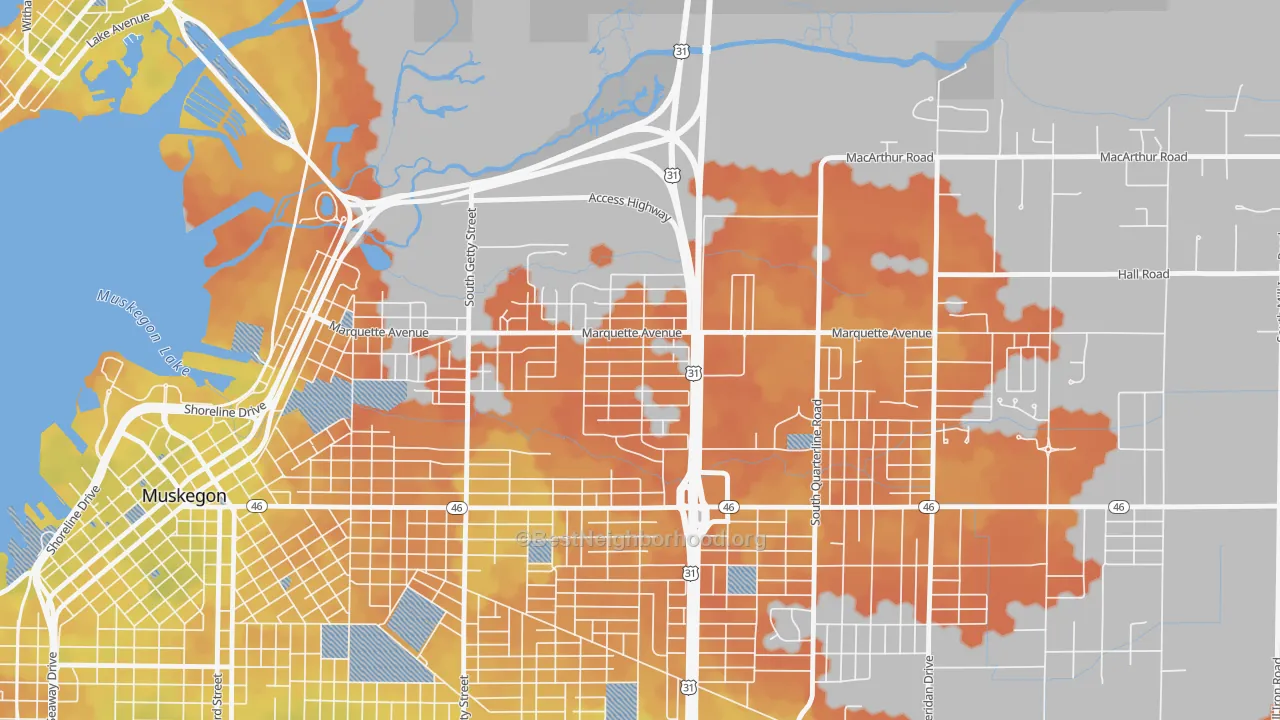 Bike Grade map of Marquette, Muskegon, MI