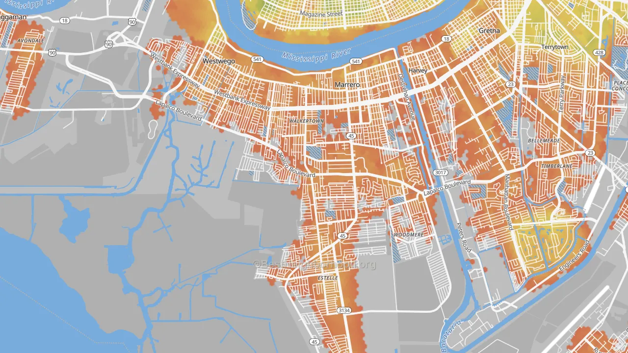 Bike Grade map of Marrero, LA