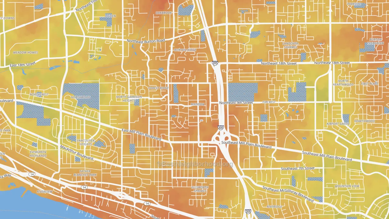 Bike Grade map of Marrion, Vancouver, WA