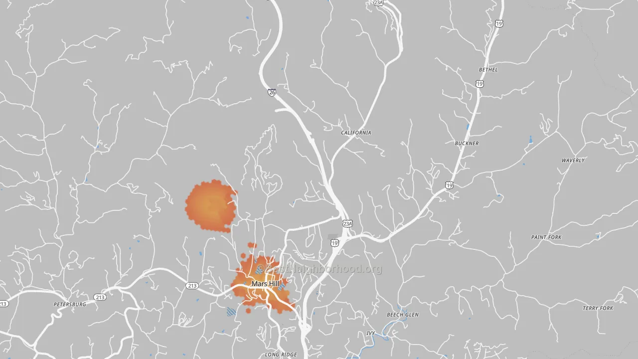 Bike Grade map of Mars Hill, NC