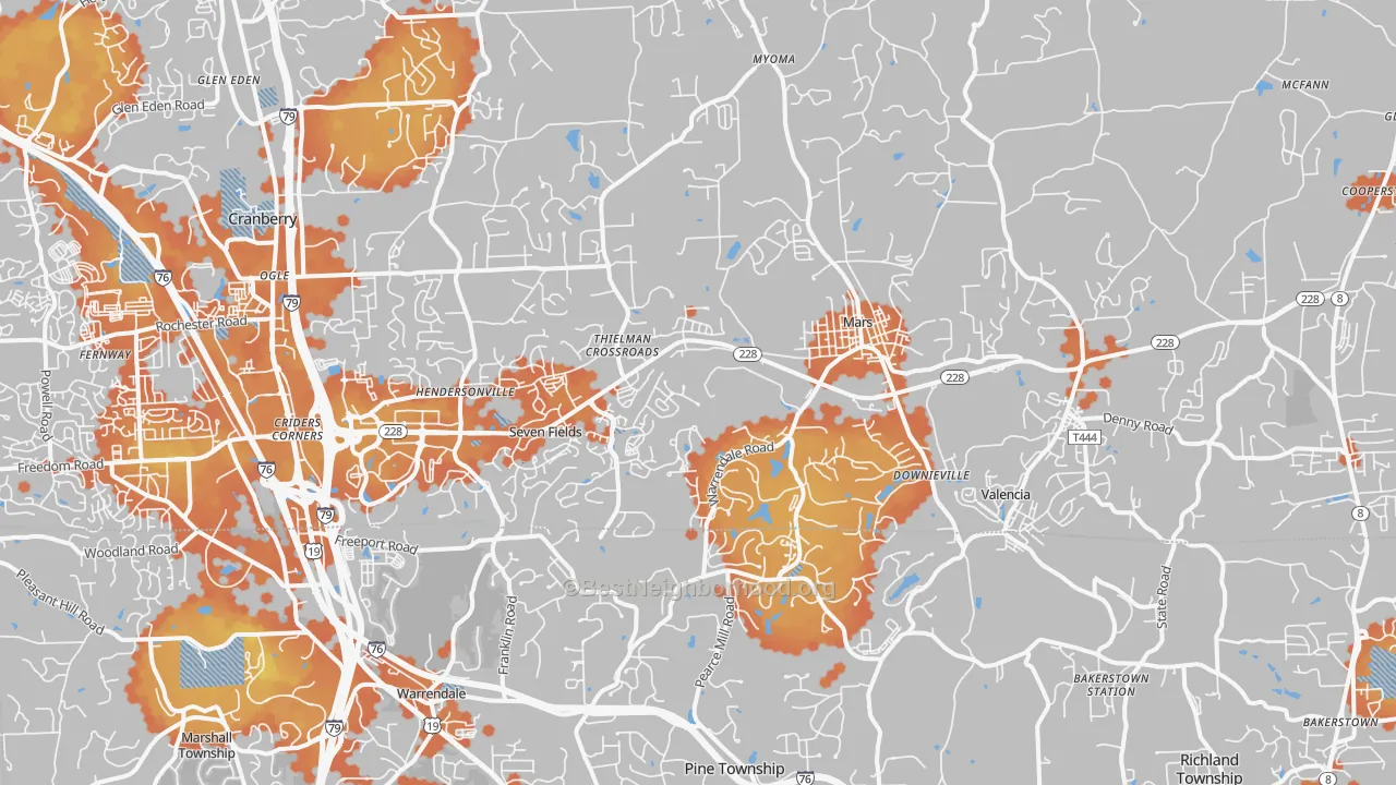 Bike Grade map of Mars, PA