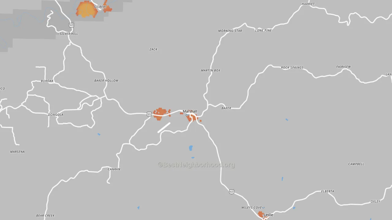 Bike Grade map of Marshall, AR