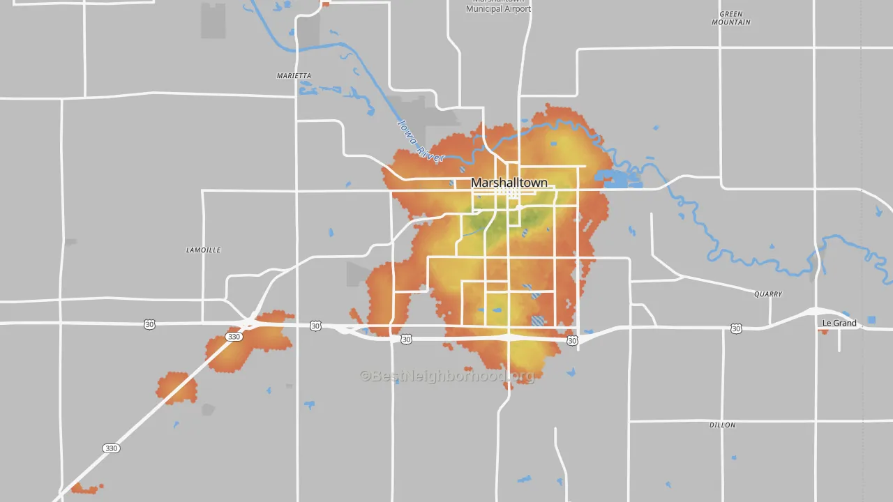 Bike Grade map of Marshall County, IA