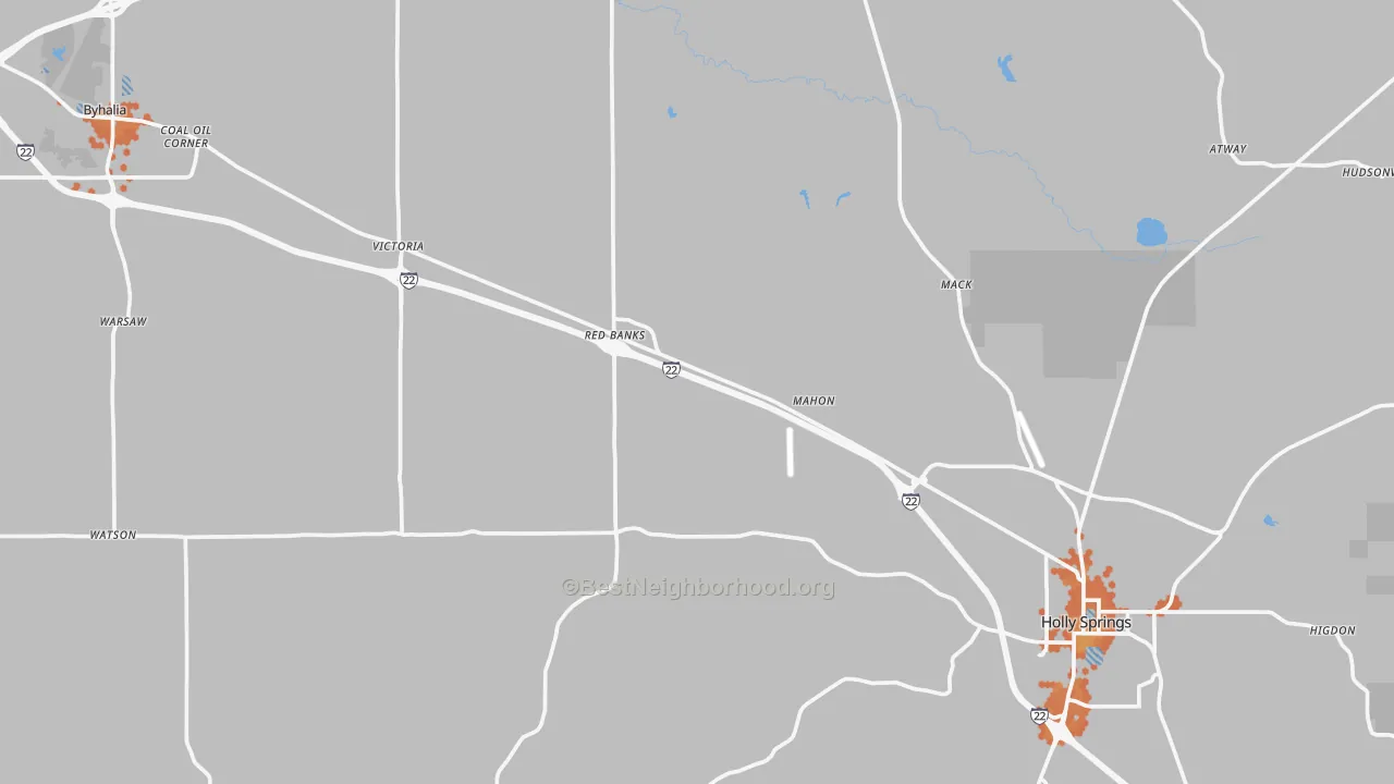 Bike Grade map of Marshall County, MS