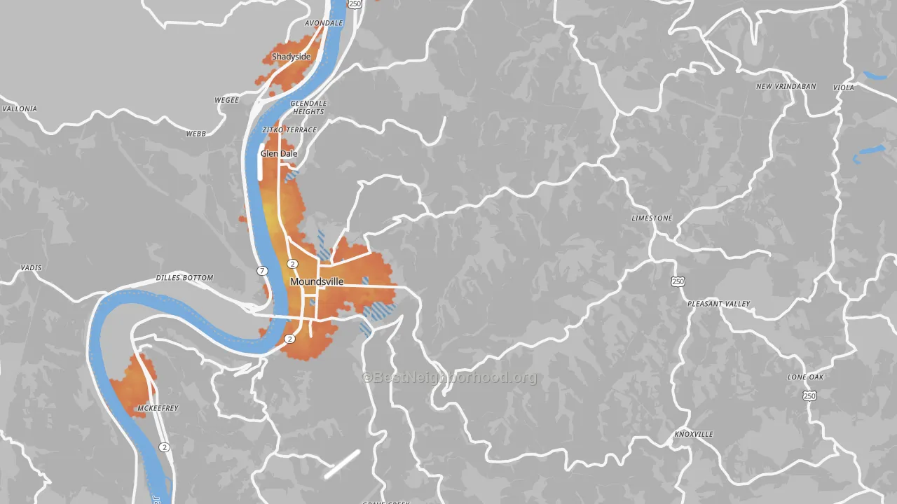 Bike Grade map of Marshall County, WV