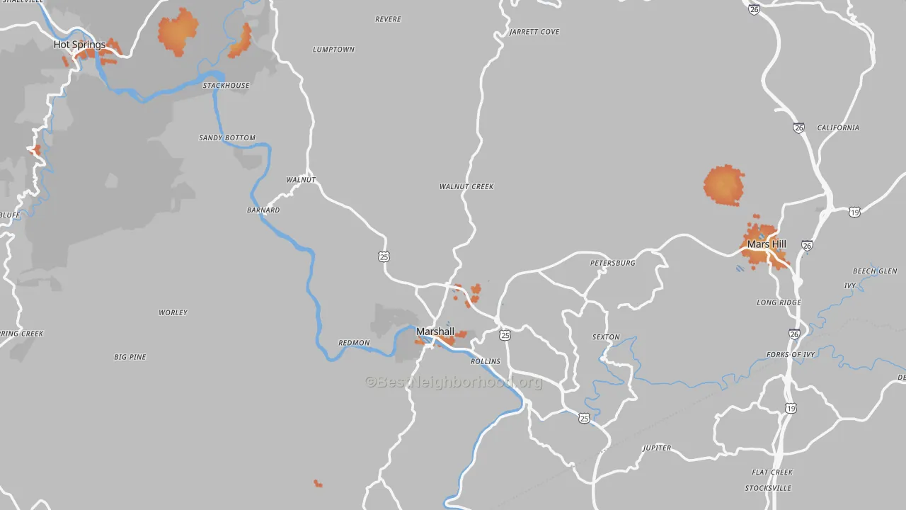 Bike Grade map of Marshall, NC