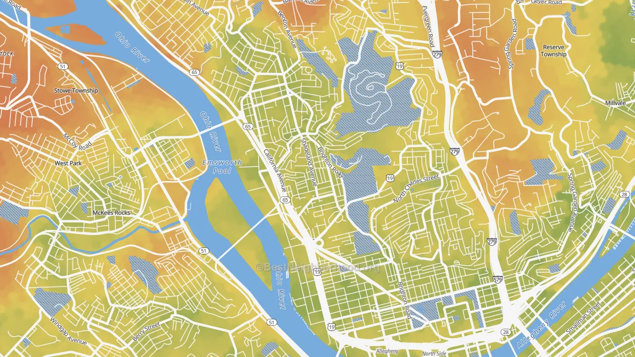 Bike Grade map of Marshall-Shadeland, Pittsburgh, PA