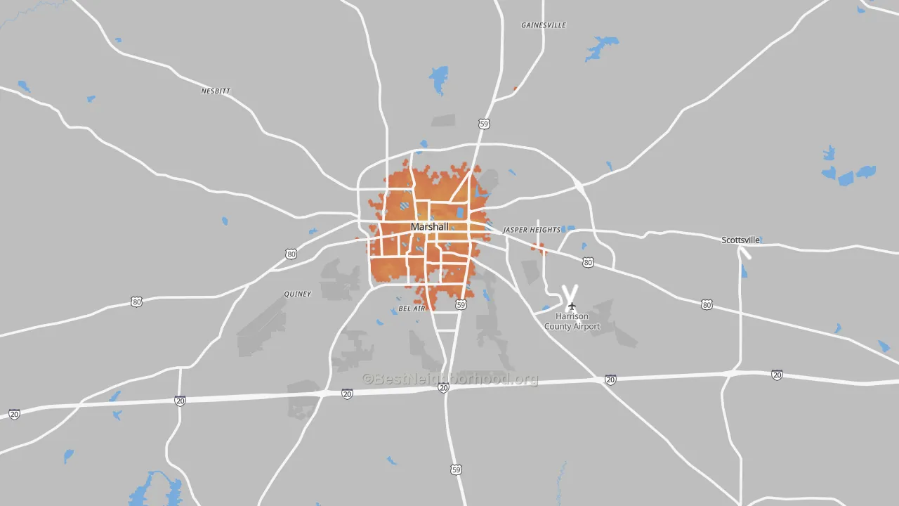 Bike Grade map of Marshall, TX