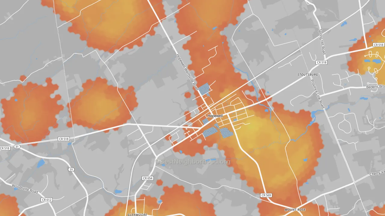 Bike Grade map of Marshalls Corner, NJ