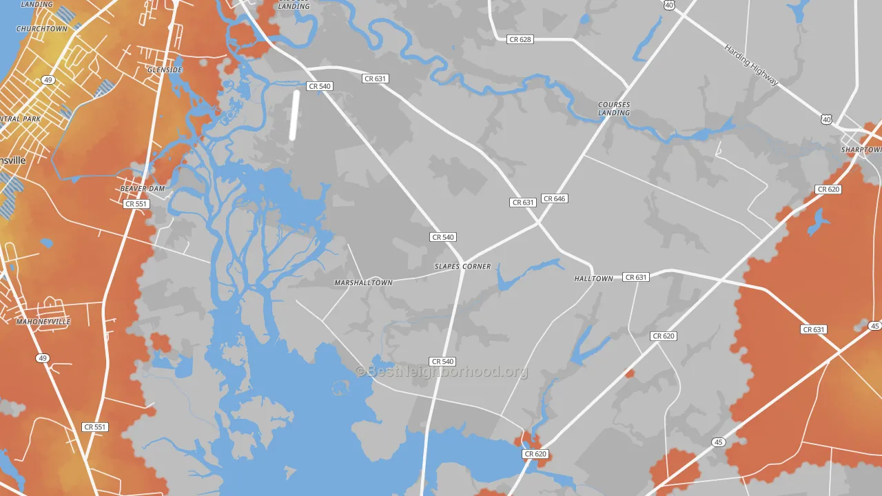 Bike Grade map of Marshalltown, NJ