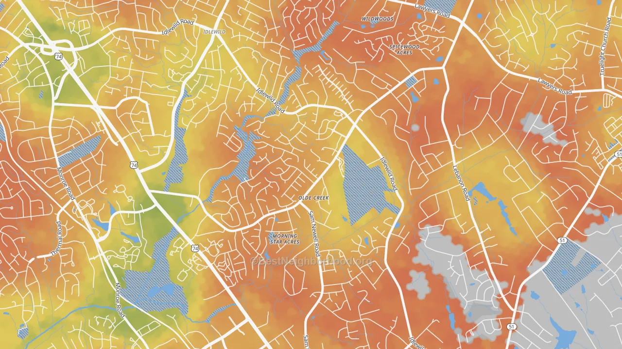 Bike Grade map of Marshbrooke, Matthews, NC