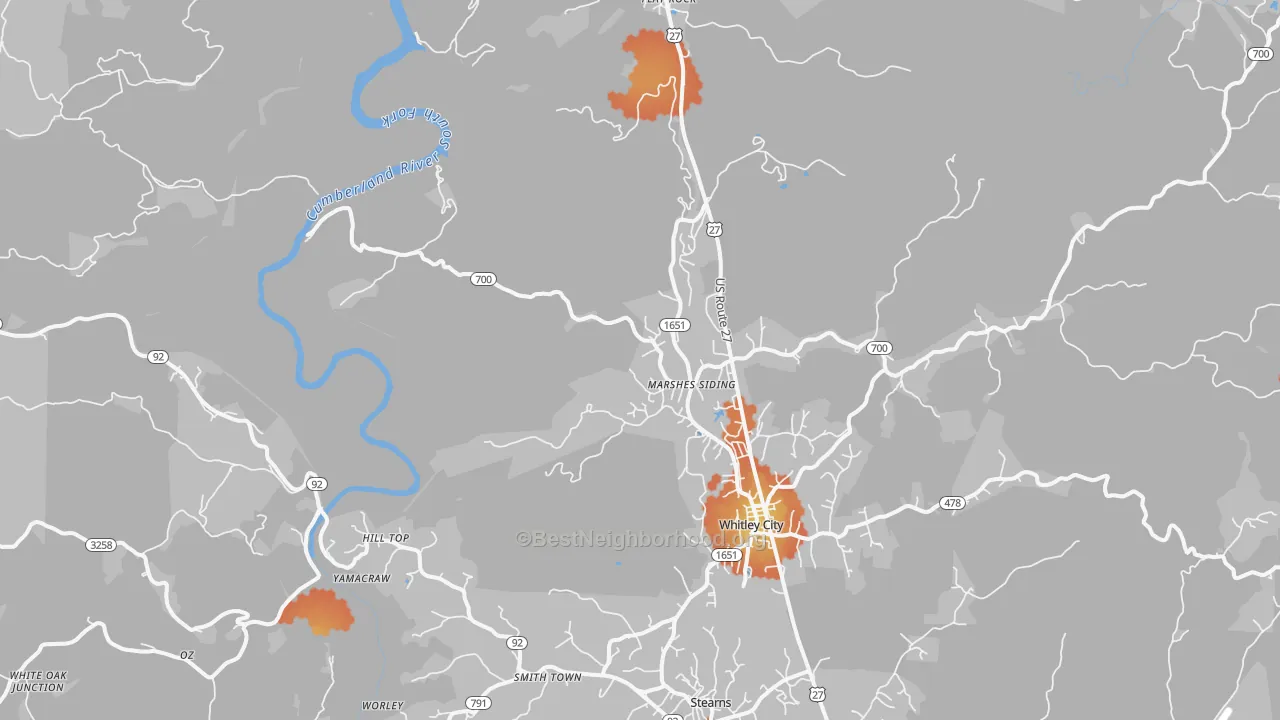 Bike Grade map of Marshes Siding, KY