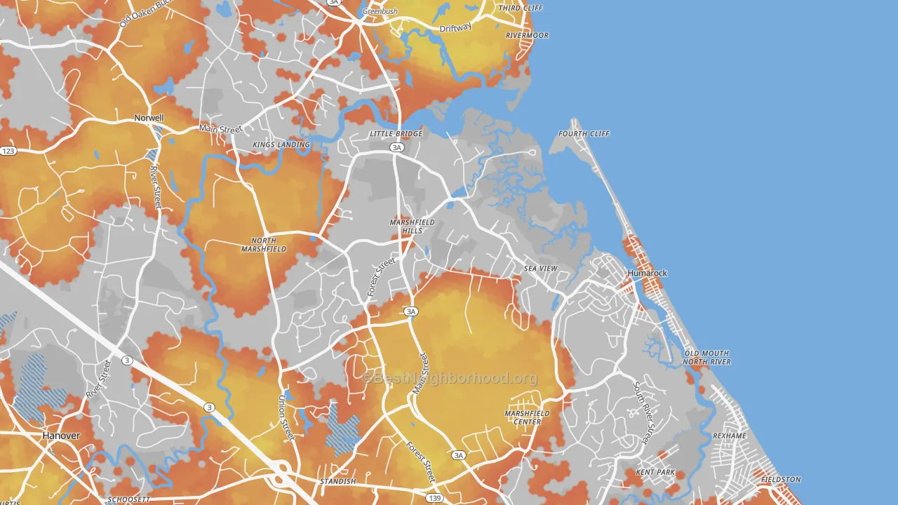 Bike Grade map of Marshfield Hills, MA