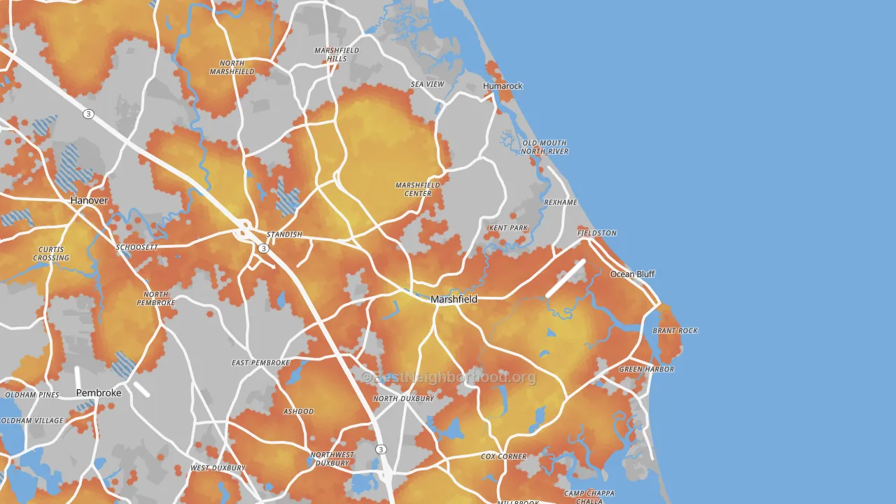 Bike Grade map of Marshfield, MA