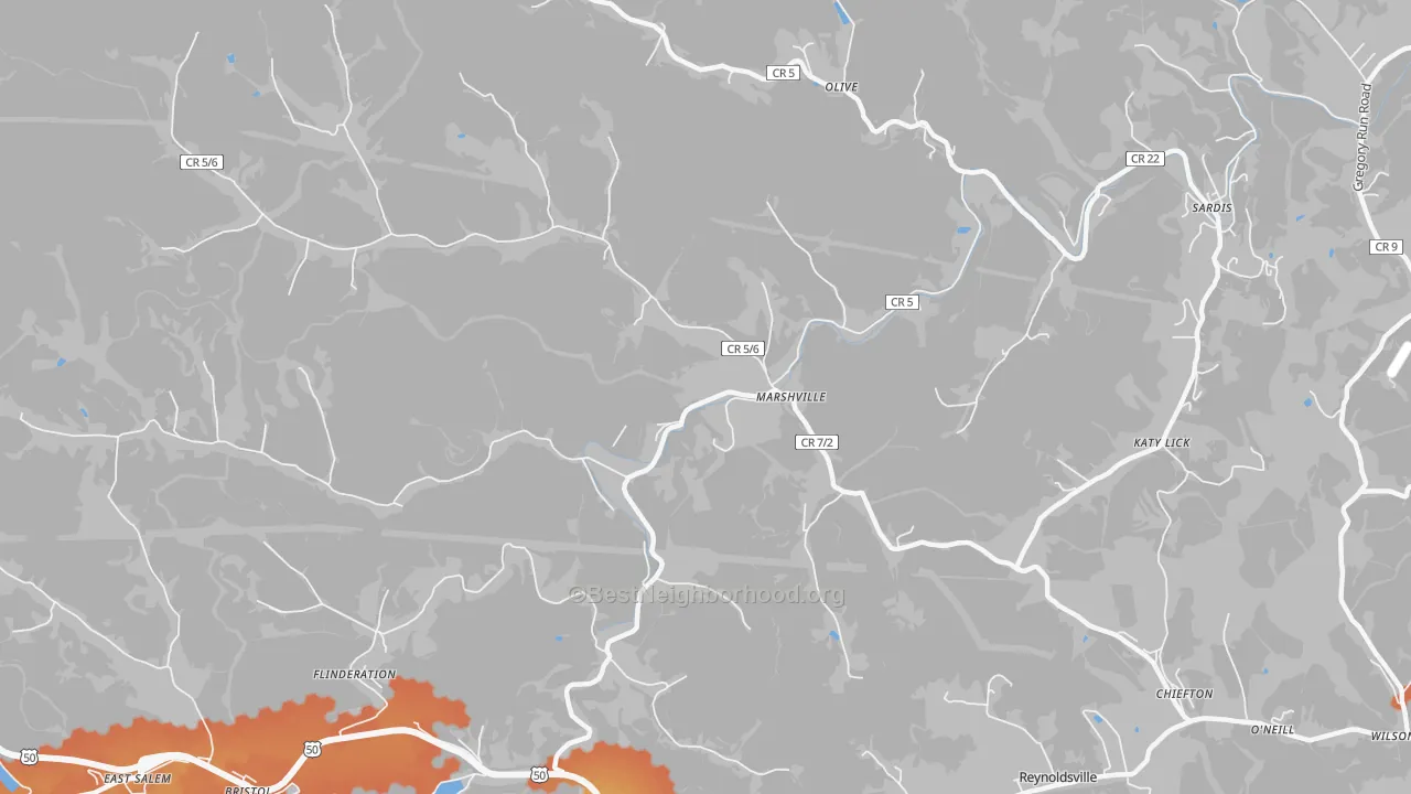 Bike Grade map of Marshville, WV